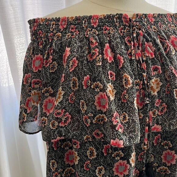 Rebecca Minkoff Ghiradelle Off Shoulder Ruffled Top Small Floral Black halter - Picture 4 of 11